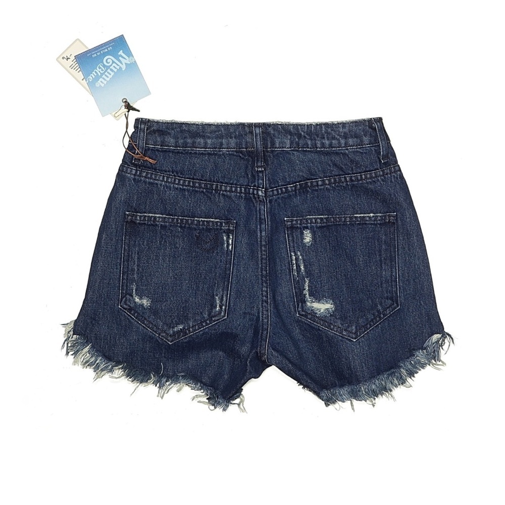 Show Me Your Mumu Houston Dark Wash Distressed High Rise Shorts Women’s 25 - Picture 2 of 5